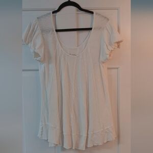 FREE PEOPLE we the free Cream Cotton Linen Short Sleeve Boho Tunic NWOT